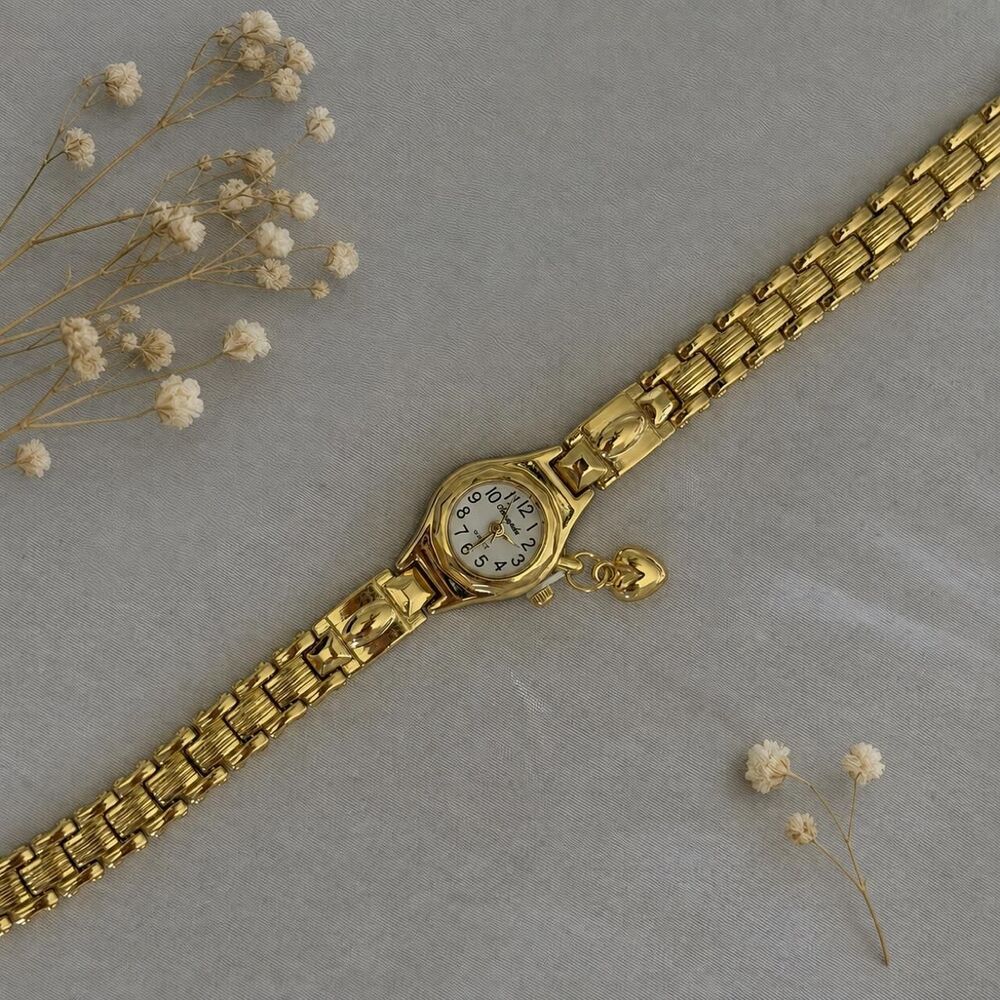 Vintage Gold Plated Bracelet Watch with Heart Charm